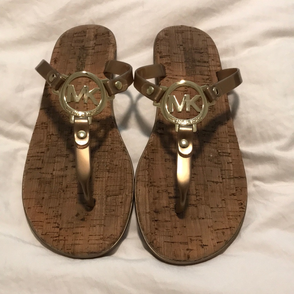 Michael Kors Gold Branded Flip Flop Sandals